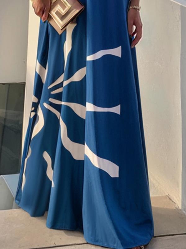 A-Line Loose Asymmetric Printed Split-Joint One-Shoulder Maxi Dresses Product Image