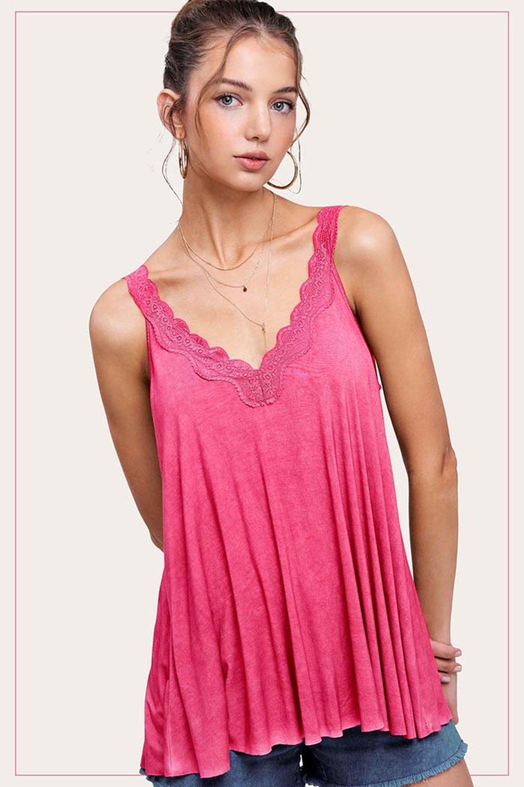 Washed Lace Trim Sleeveless Top Product Image