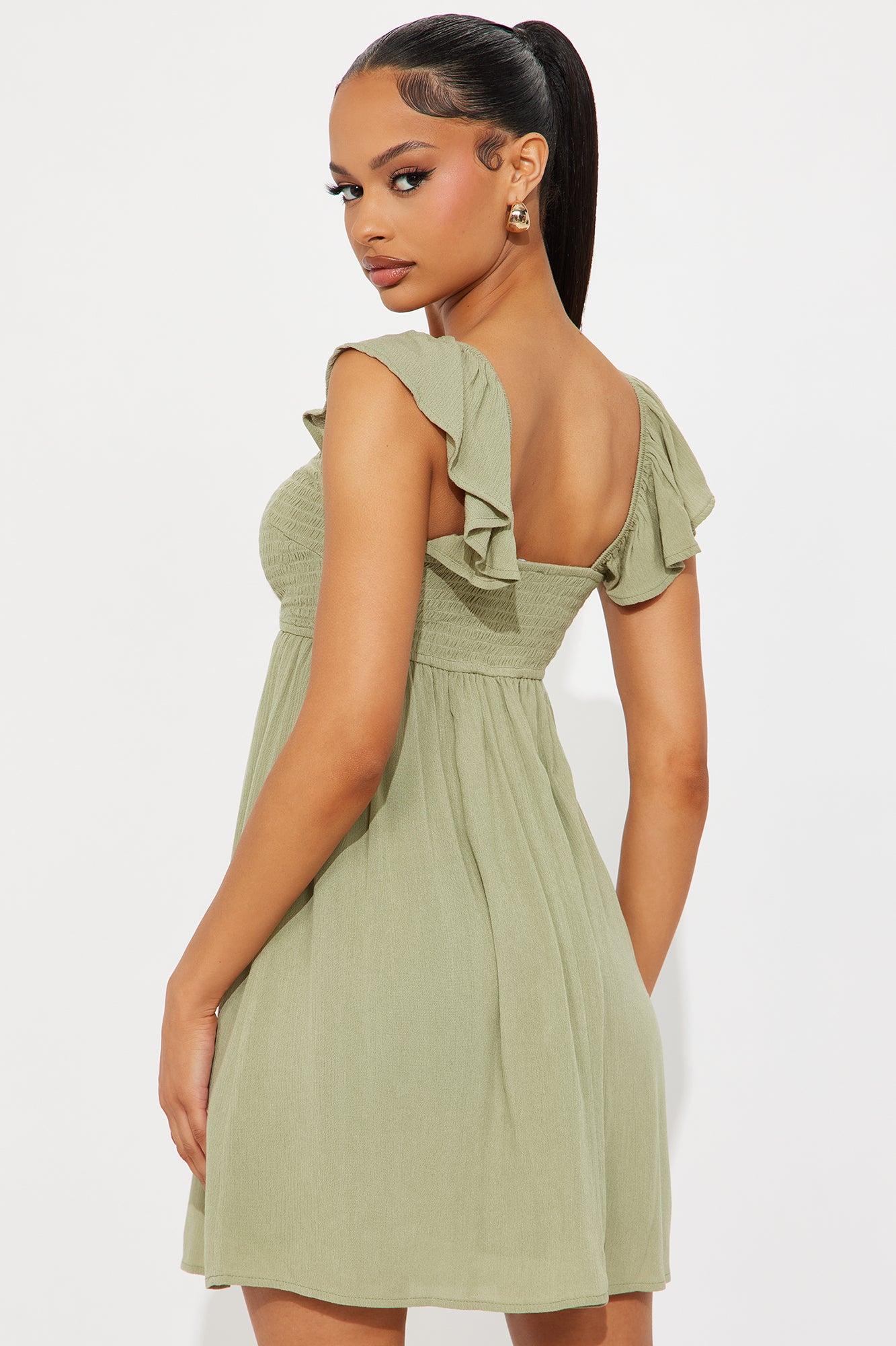 Saylor Smocked Mini Dress - Olive Female Product Image