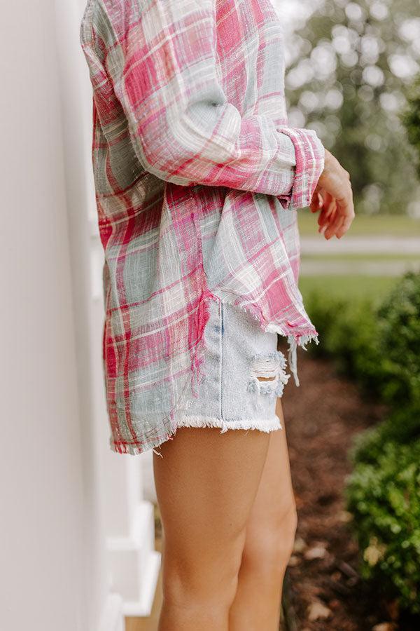 Around The Boardwalk Plaid Button Up In Pink Product Image