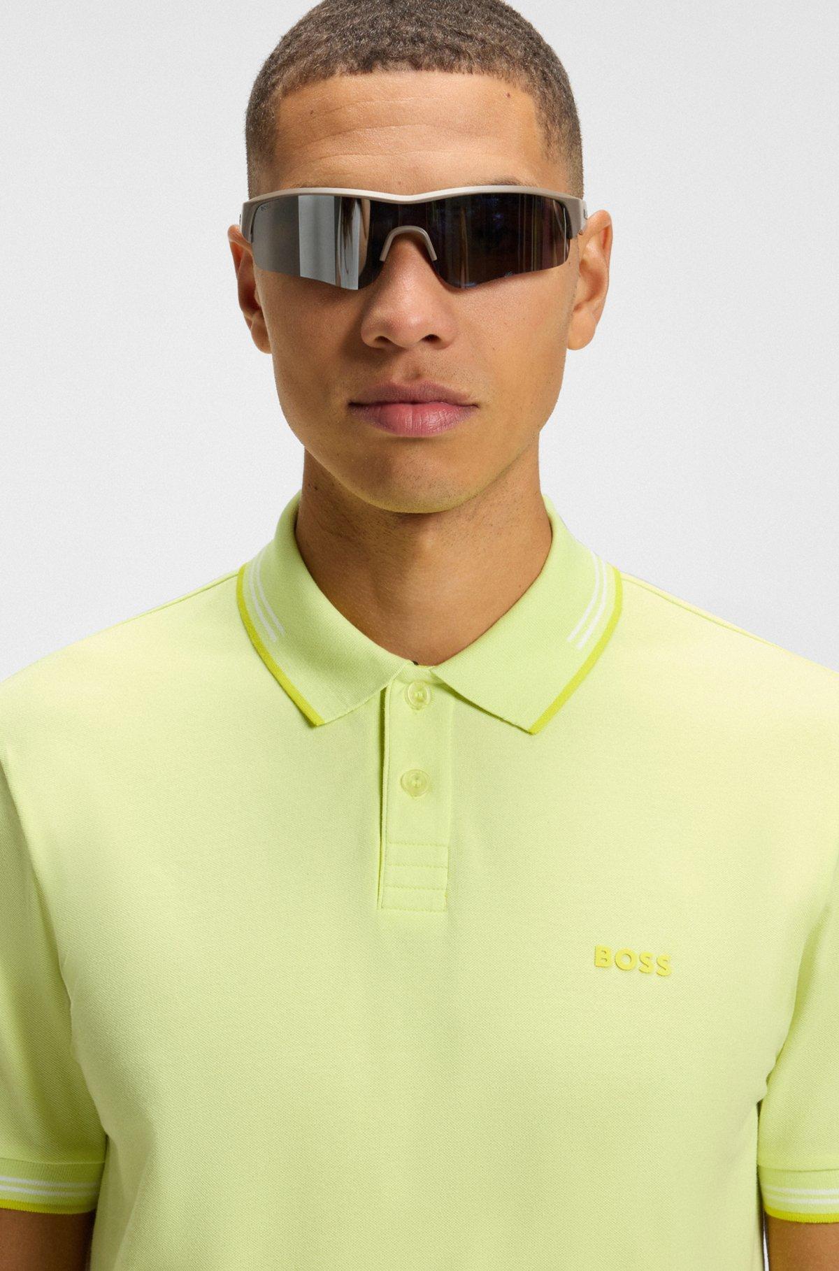 BOSS - Stretch-cotton slim-fit polo shirt with branding - Light Green Product Image