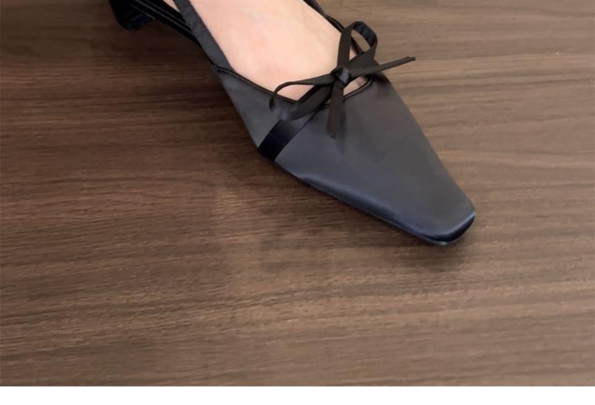 Square Toe Bow Slingback Satin Kitten Heel Pumps Product Image