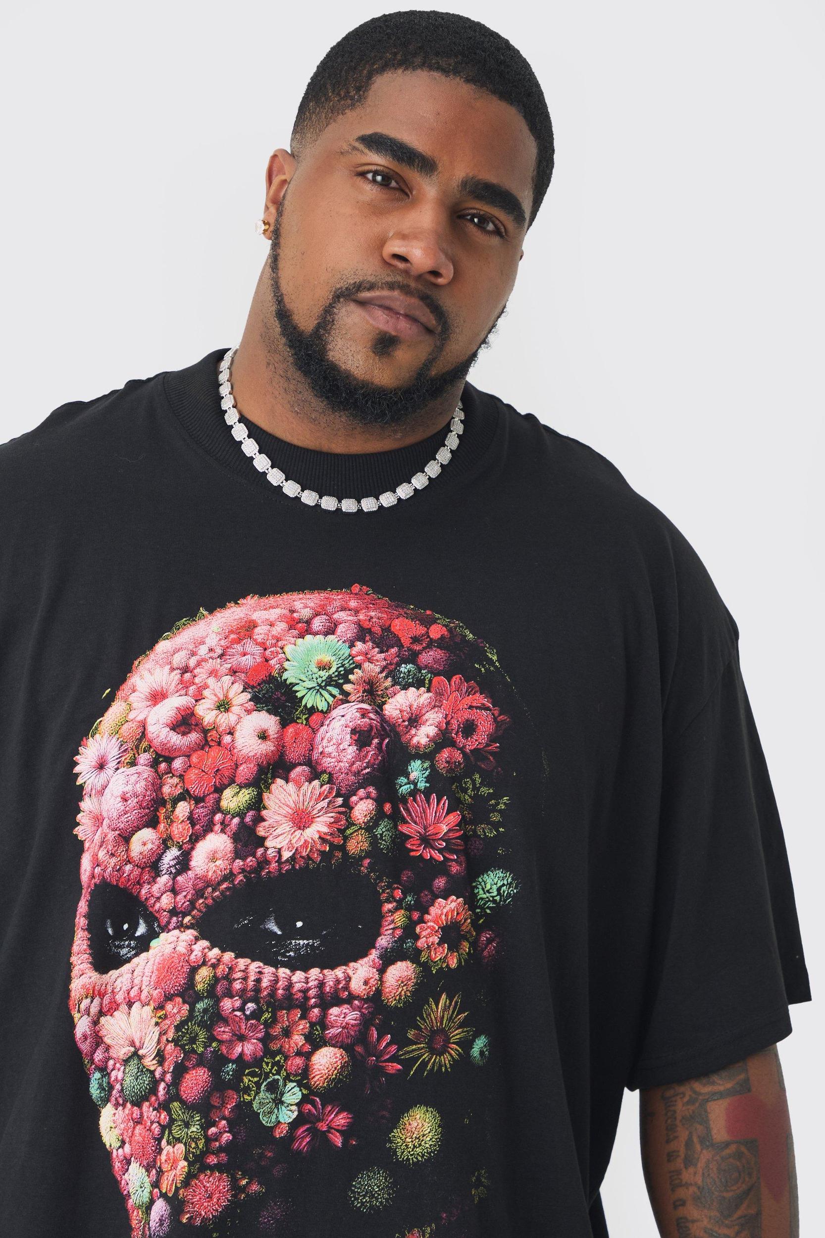 Plus Oversized Floral Mask T-shirt | boohooMAN USA Product Image