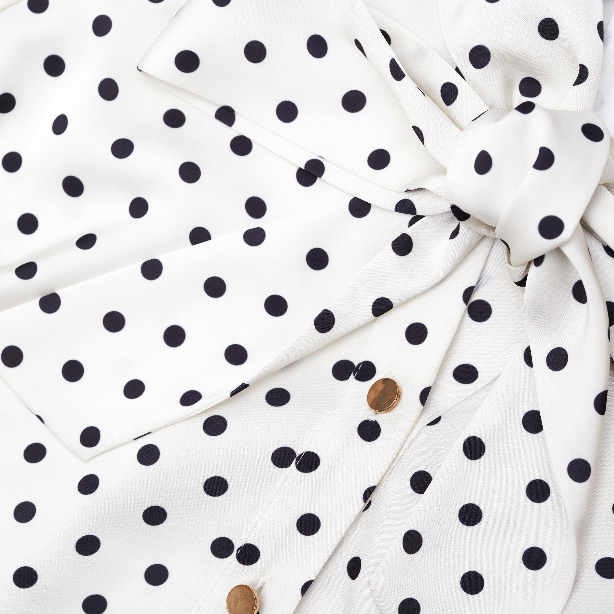 Cream Polka Dot Satin Midi Dress Product Image