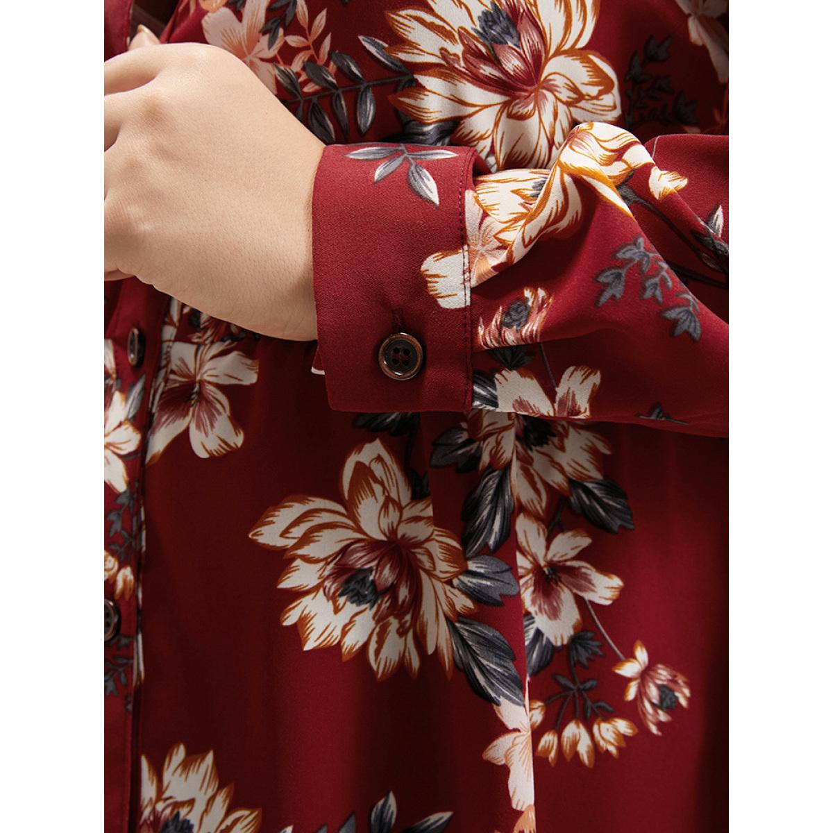 Plus Size Scarlet Floral Print Shirt Collar Button Up Blouse Women Elegant Long Sleeve Shirt collar Dailywear Blouses BloomChic 22-24/3X Product Image