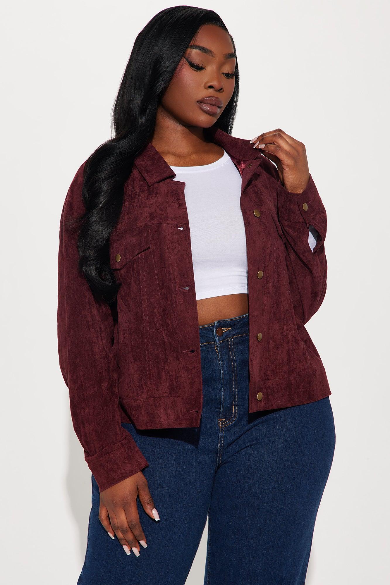 Raven Faux Suede Cropped Jacket - Wine Product Image