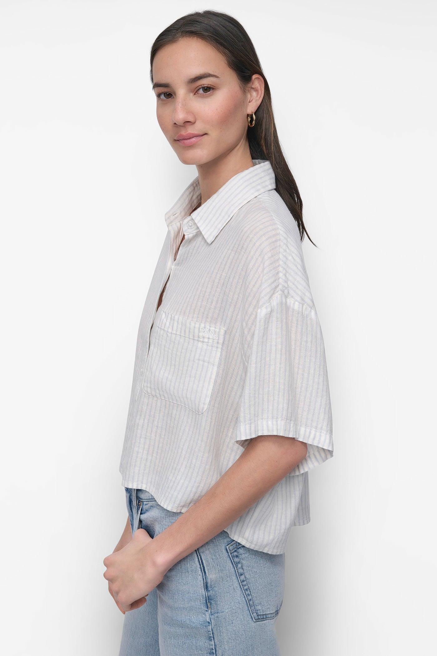 CROPPED LINEN-BLEND SHIRT Product Image