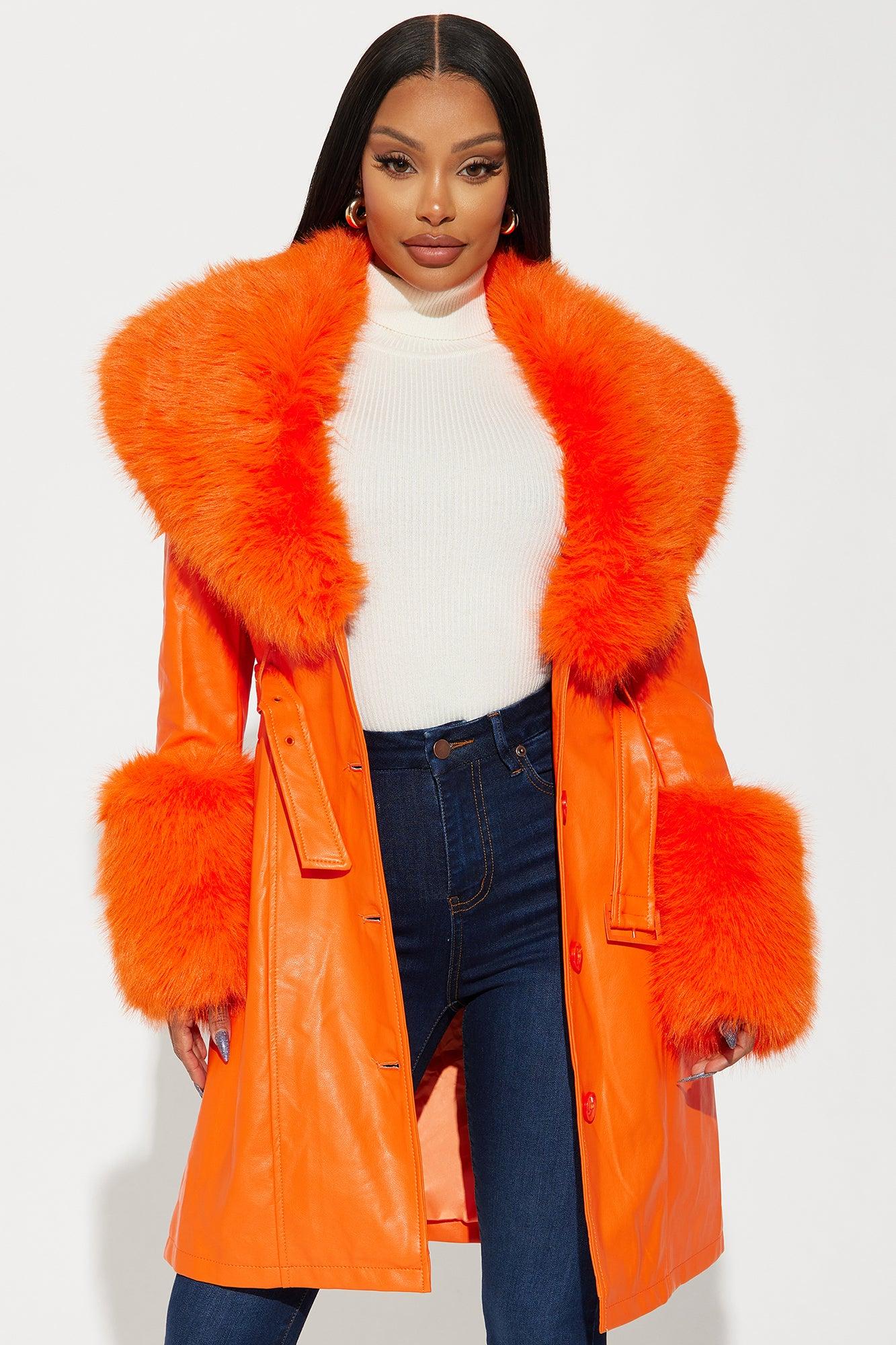 High Class Fur Trim Coat - Orange Product Image