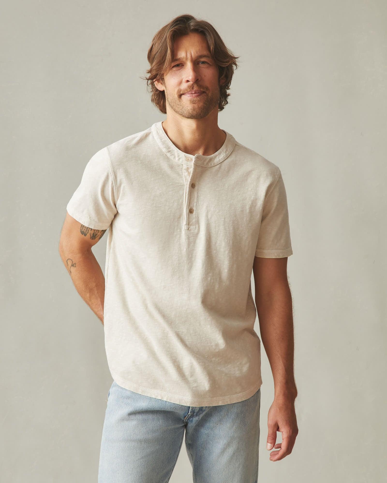 Men's Broken-In Premium Slub Henley Tee - Washed Creme Brulee Product Image