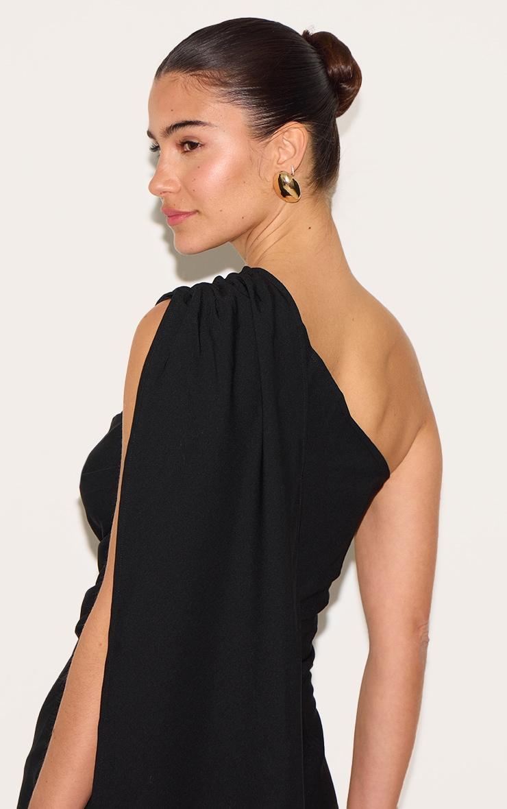 Black Woven Drape Shoulder Mini Dress Product Image