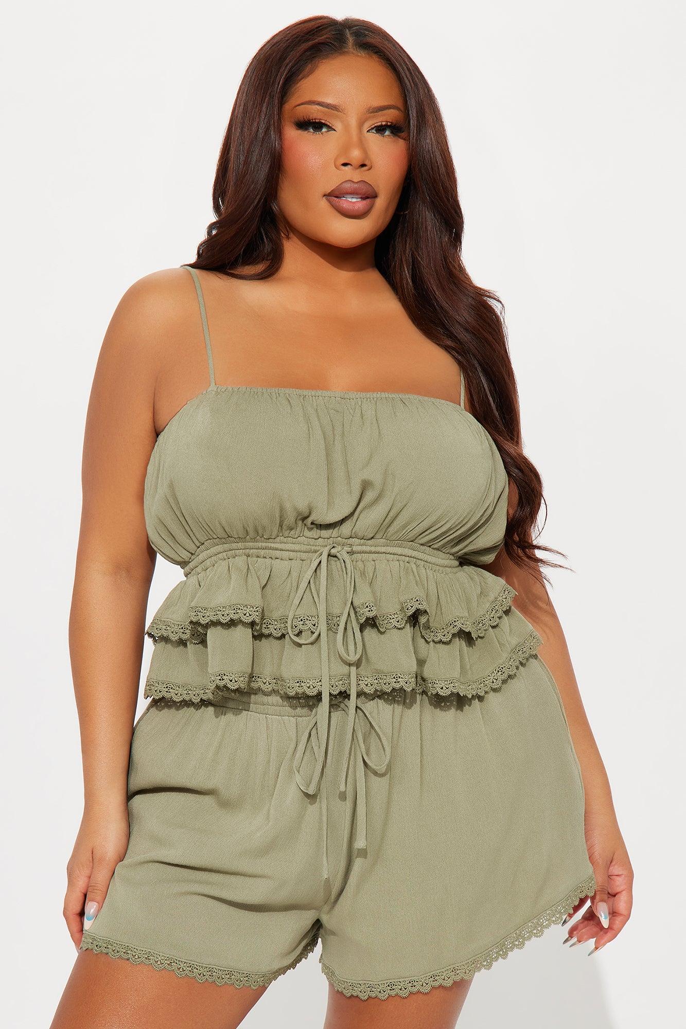 Annabelle Lace Trim Short Set - Olive Product Image