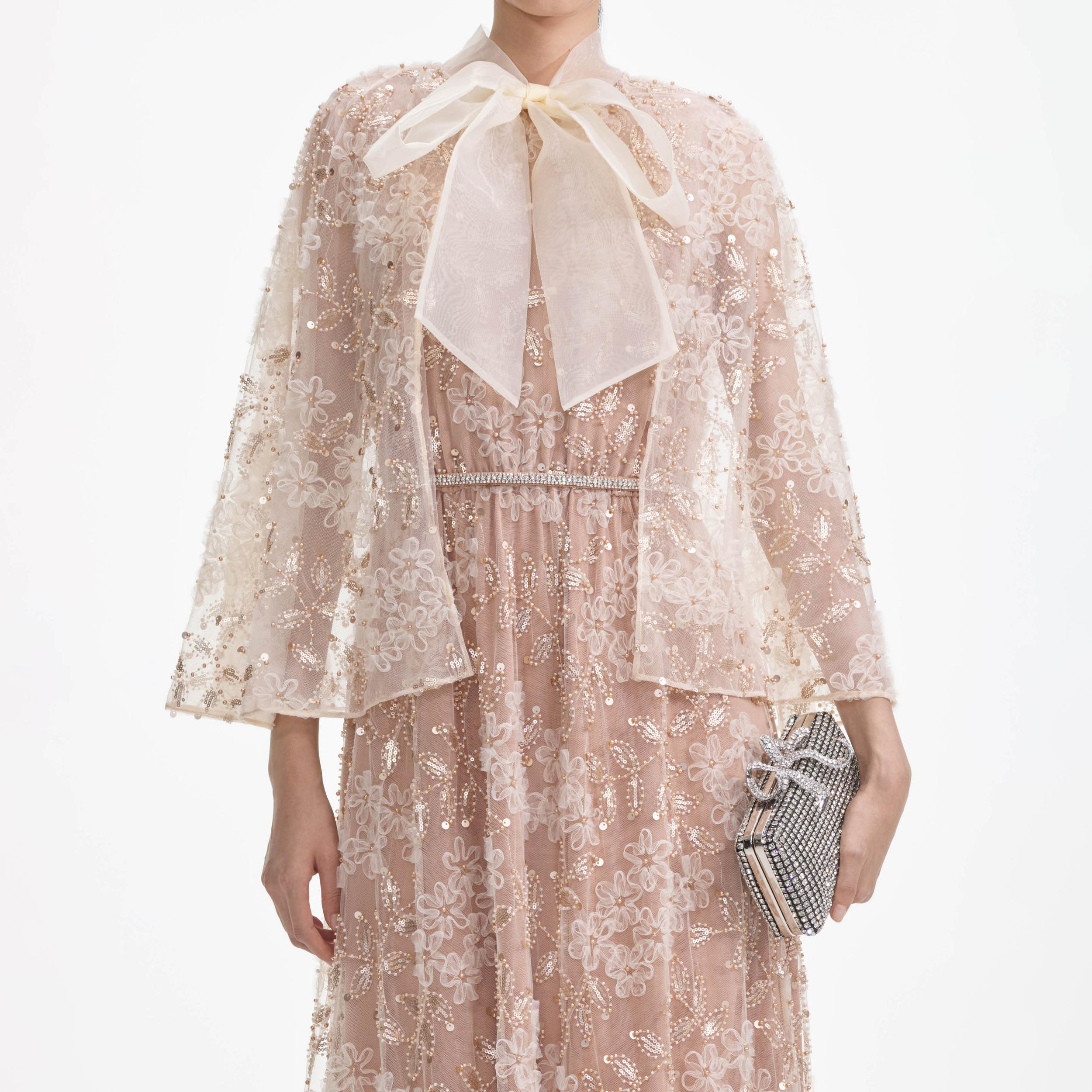 Embellished Cape Maxi Dress Product Image