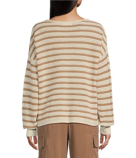 Blu Pepper Off-The-Shoulder Relaxed Stripe Knit Pullover Sweater Product Image