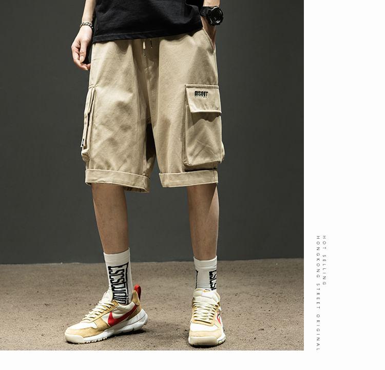 Mid Rise Letter Embroidered Cargo Shorts Product Image
