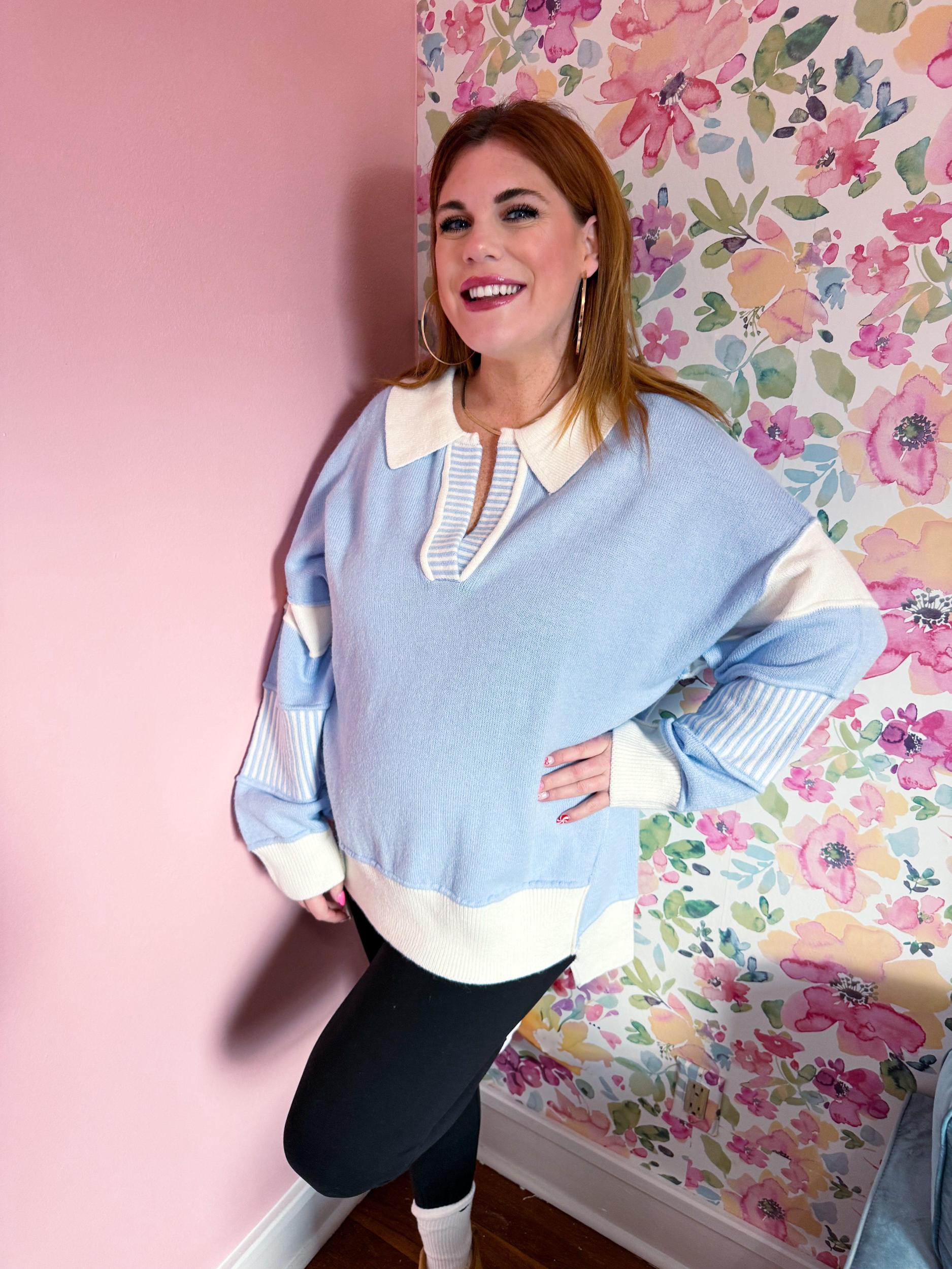 Spring Blues Collared Oversized Sweater Product Image