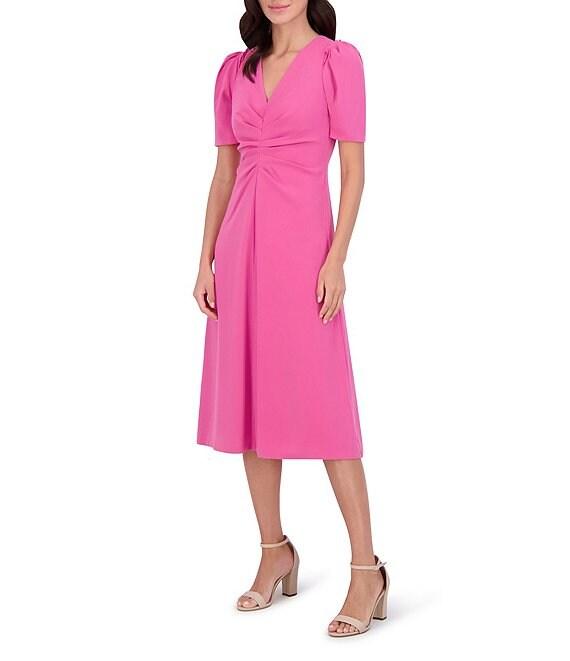 Vince Camuto V-Neck Short Sleeve Midi A-Line Dress Product Image