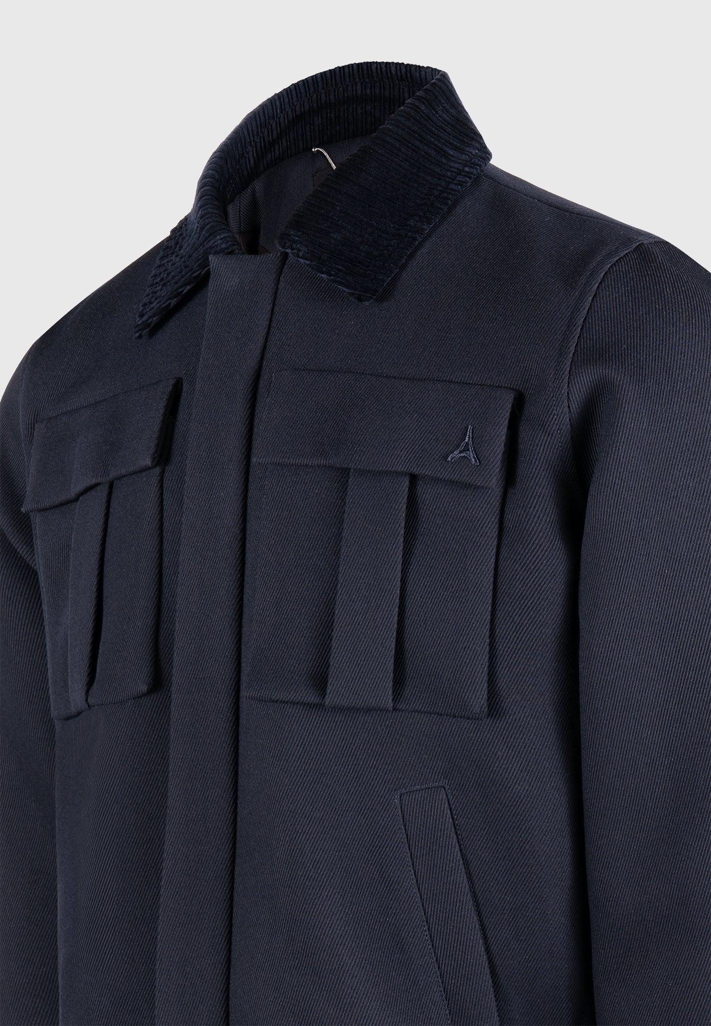 Twill Trucker Jacket with Velvet Collar - Navy Male Product Image