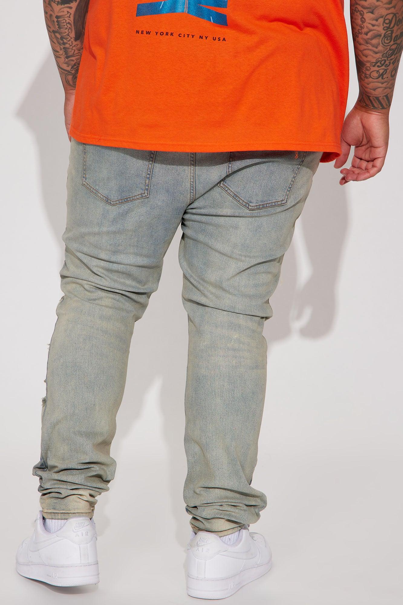 Out Of Control Destroyed Vintage Stacked Skinny Jeans - Vintage Blue Wash Product Image