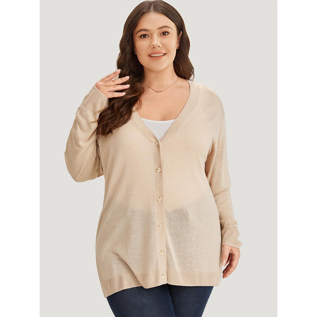 Plus Size Supersoft Essentials Solid Button Through Loose Cardigan Apricot Women Casual Loose Long Sleeve Everyday Cardigans BloomChic 28/5X Product Image