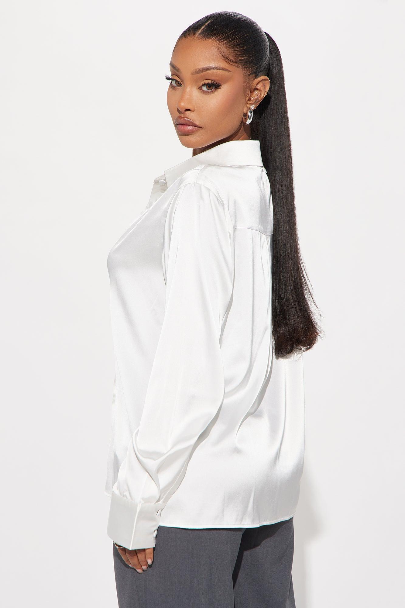 Another Workday Satin Shirt - Ivory Product Image