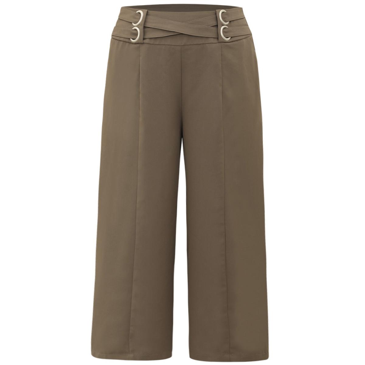 Plus Size Anti-Wrinkle High Rise Control Metal Detail Pants Women DarkBrown Office Wide Leg High Rise Work Pants BloomChic 18-20/2X Product Image