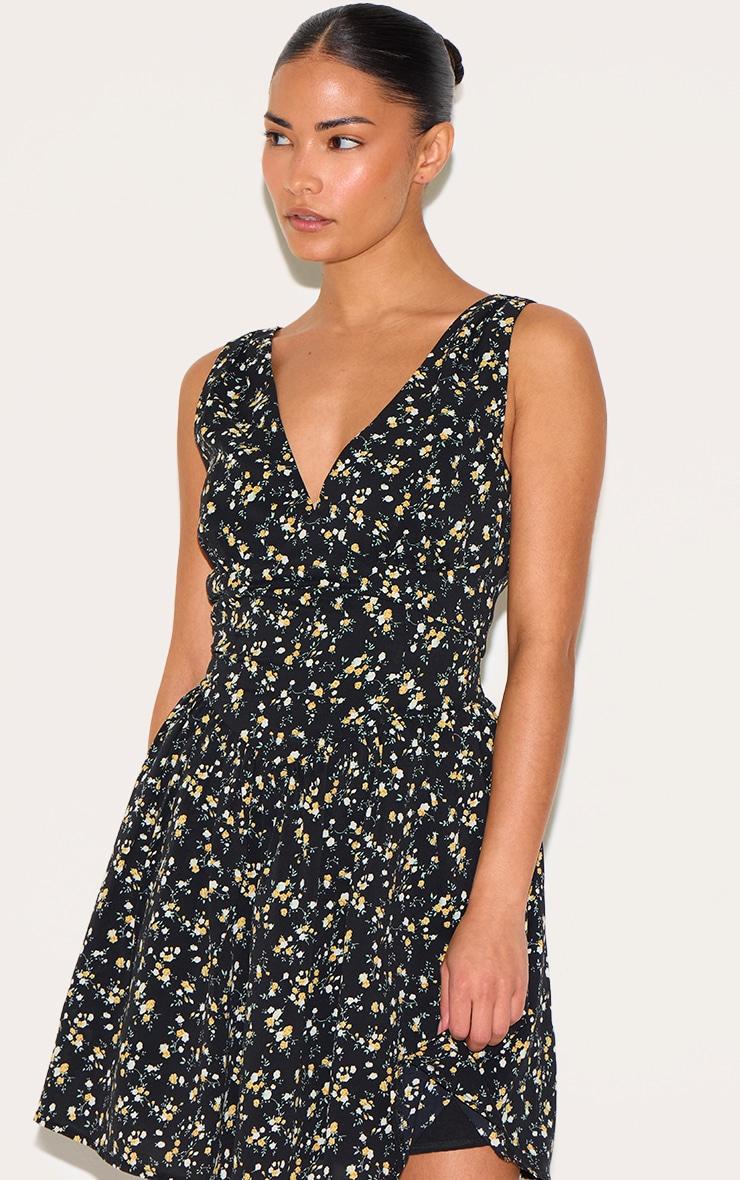 Petite Black Floral Detail Mini Shift Dress Product Image