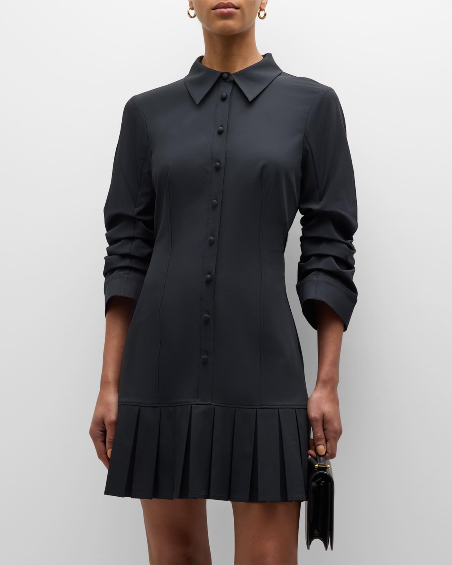 Lucilla Topstitched Pleated-Hem Mini Shirtdress Product Image