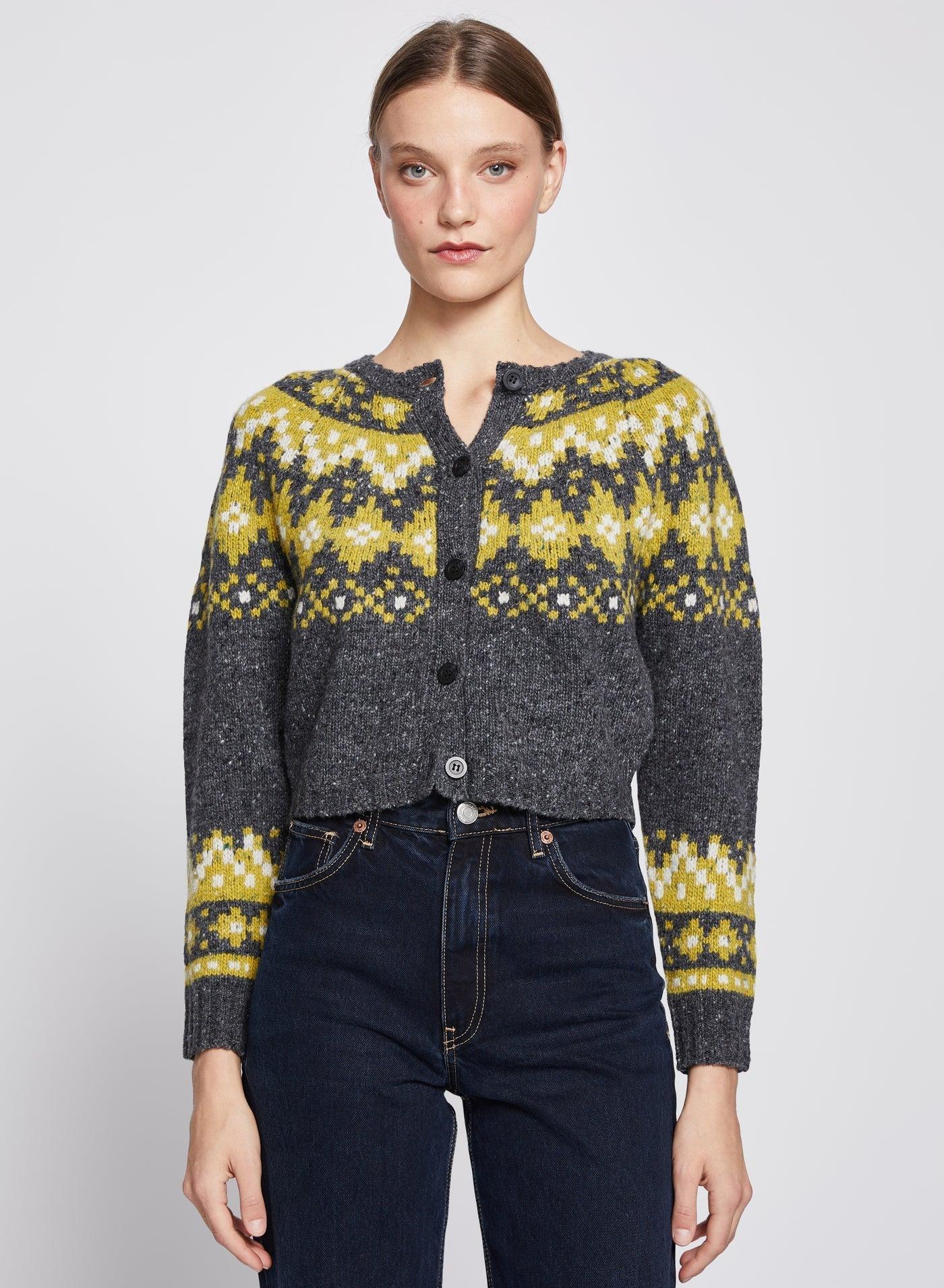 Faire Isle Cropped Cardigan in Charcoal Grey Product Image