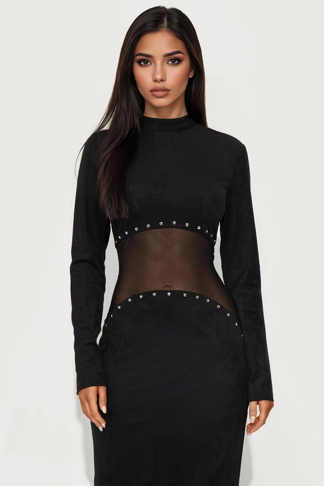 Trixie Studded Suede Maxi Dress - Black Female Product Image