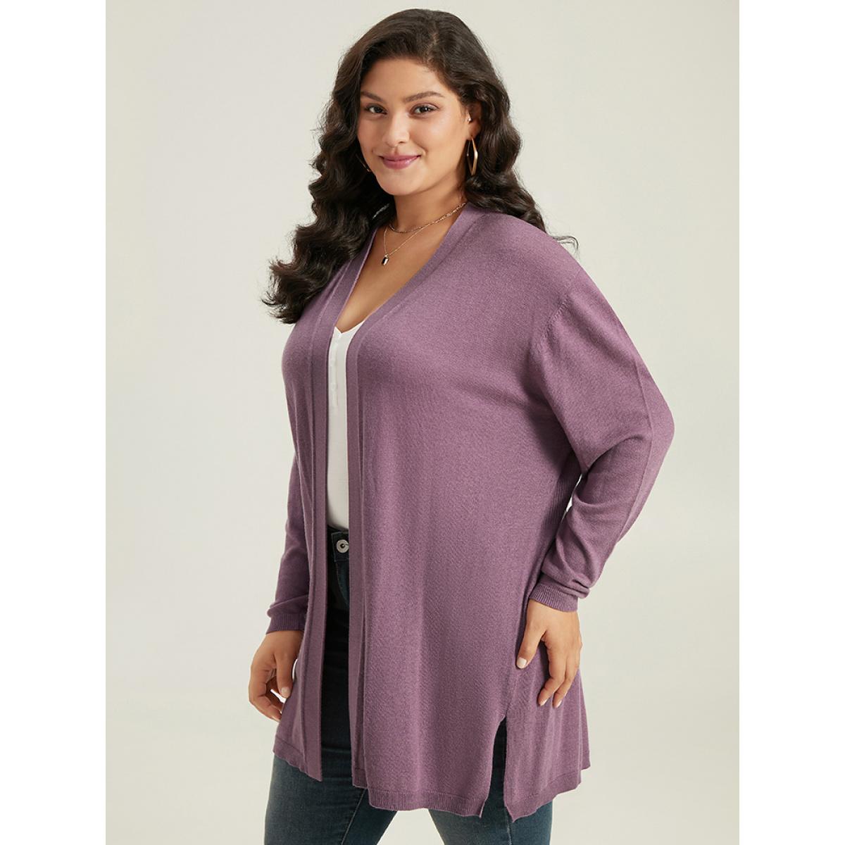Plus Size Supersoft Essentials Split Hem Open Front Cardigan Mauve Women Casual Loose Long Sleeve Dailywear Cardigans BloomChic 18-20/2X Product Image