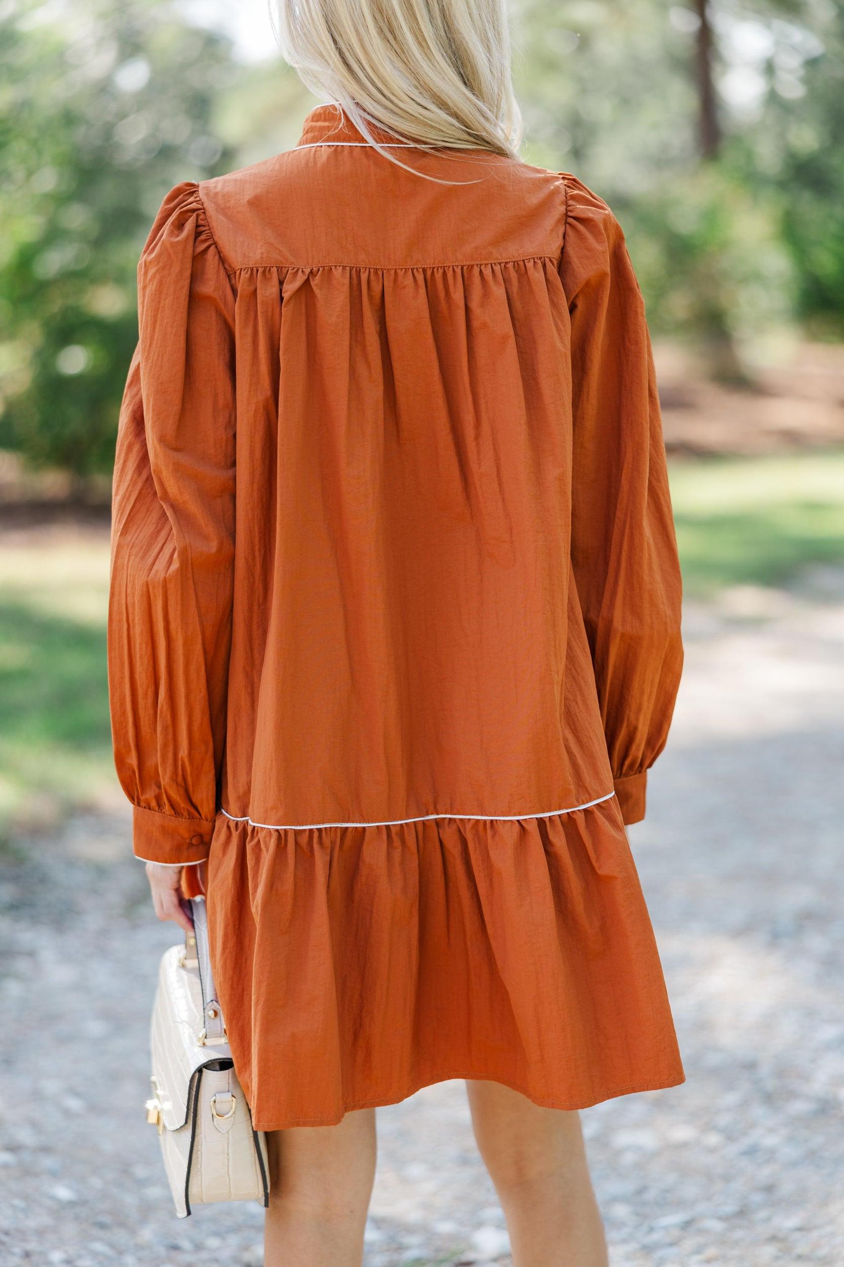 Behind The Scenes Rust Orange Contrast Dress Female Product Image