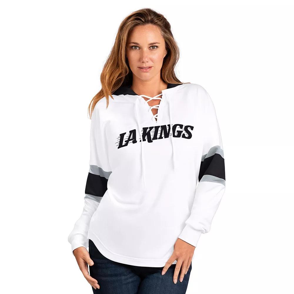 Women's G-III 4Her by Carl Banks White Los Angeles Kings Goal Zone Long Sleeve Lace-Up Hoodie T-Shirt,  Product Image
