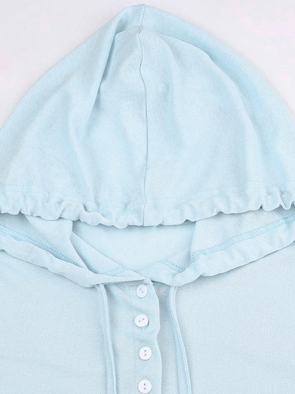 Light Blue Breasted Hooded Long Sleeve Knit Product Image