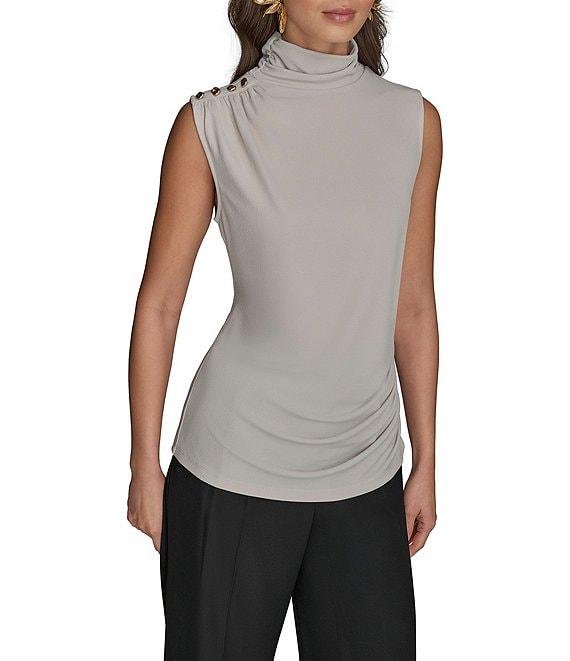 Donna Karan Sleeveless Mockneck Stretch Knit Top Product Image