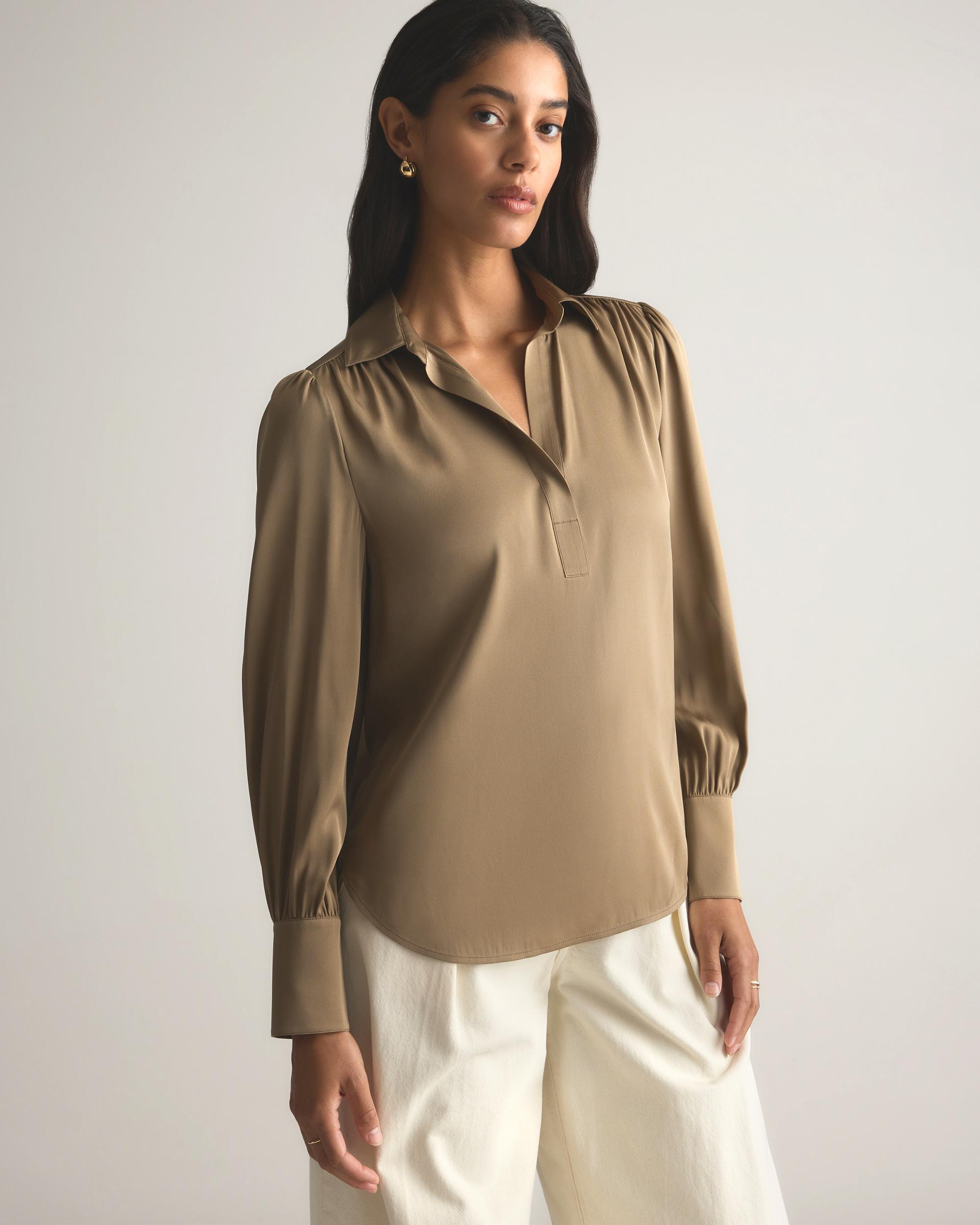 Quince | Women's Washable Stretch Silk Split Neck Blouse Mulberry Silk Product Image