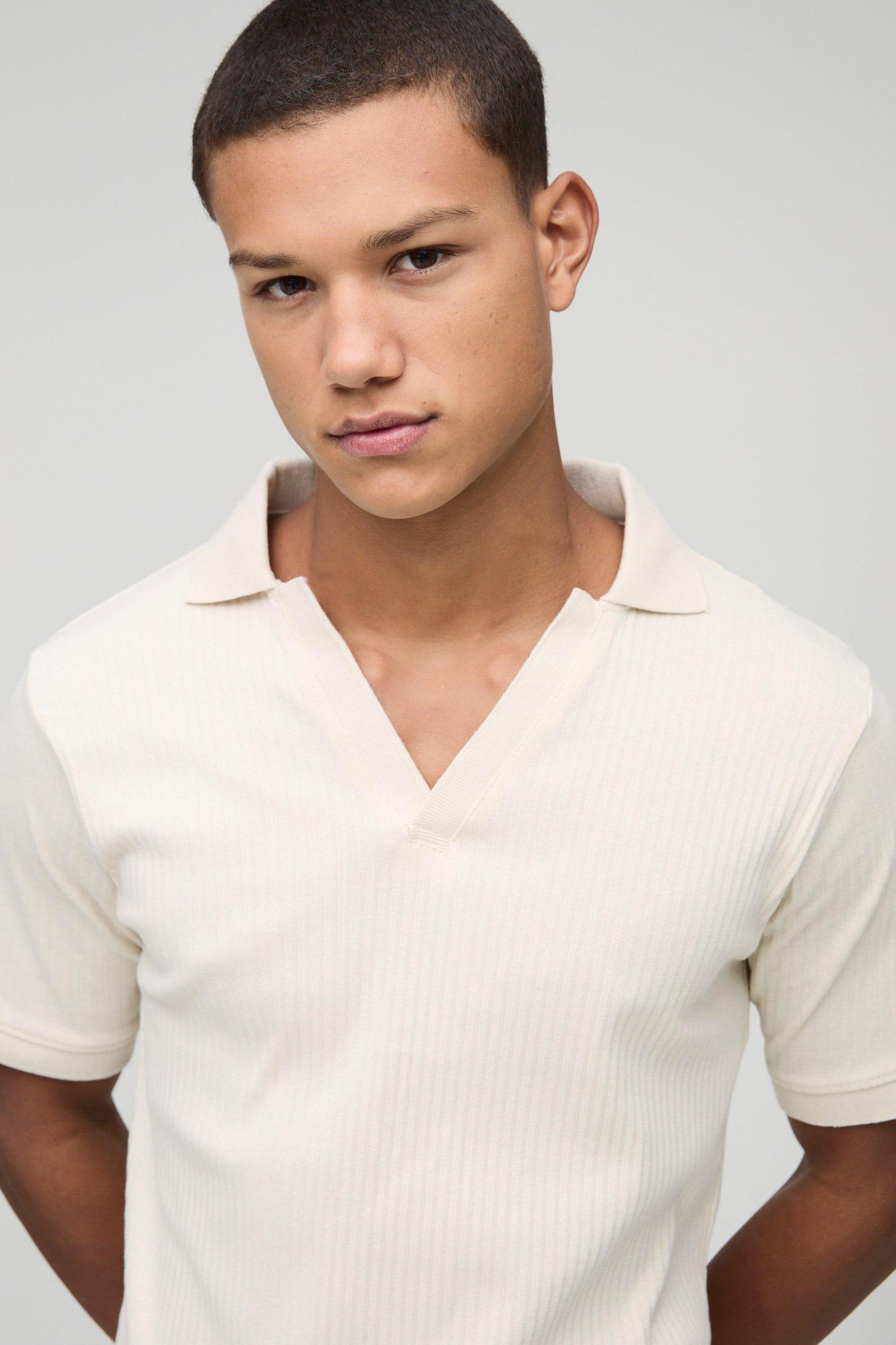 Slim Rib Revere Polo | boohooMAN USA Product Image