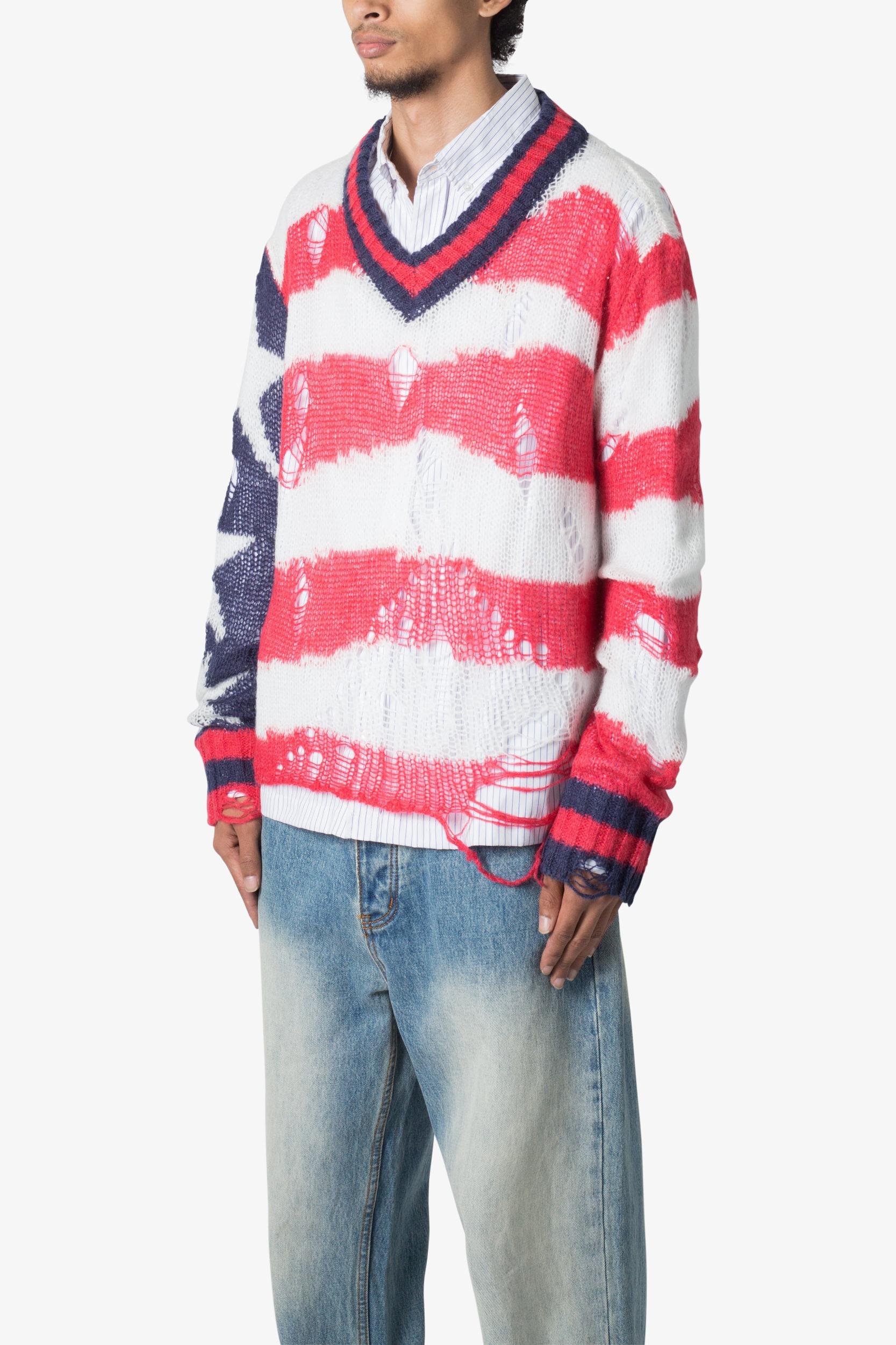 Flag Loose Knitted Sweater - Red/Blue Product Image