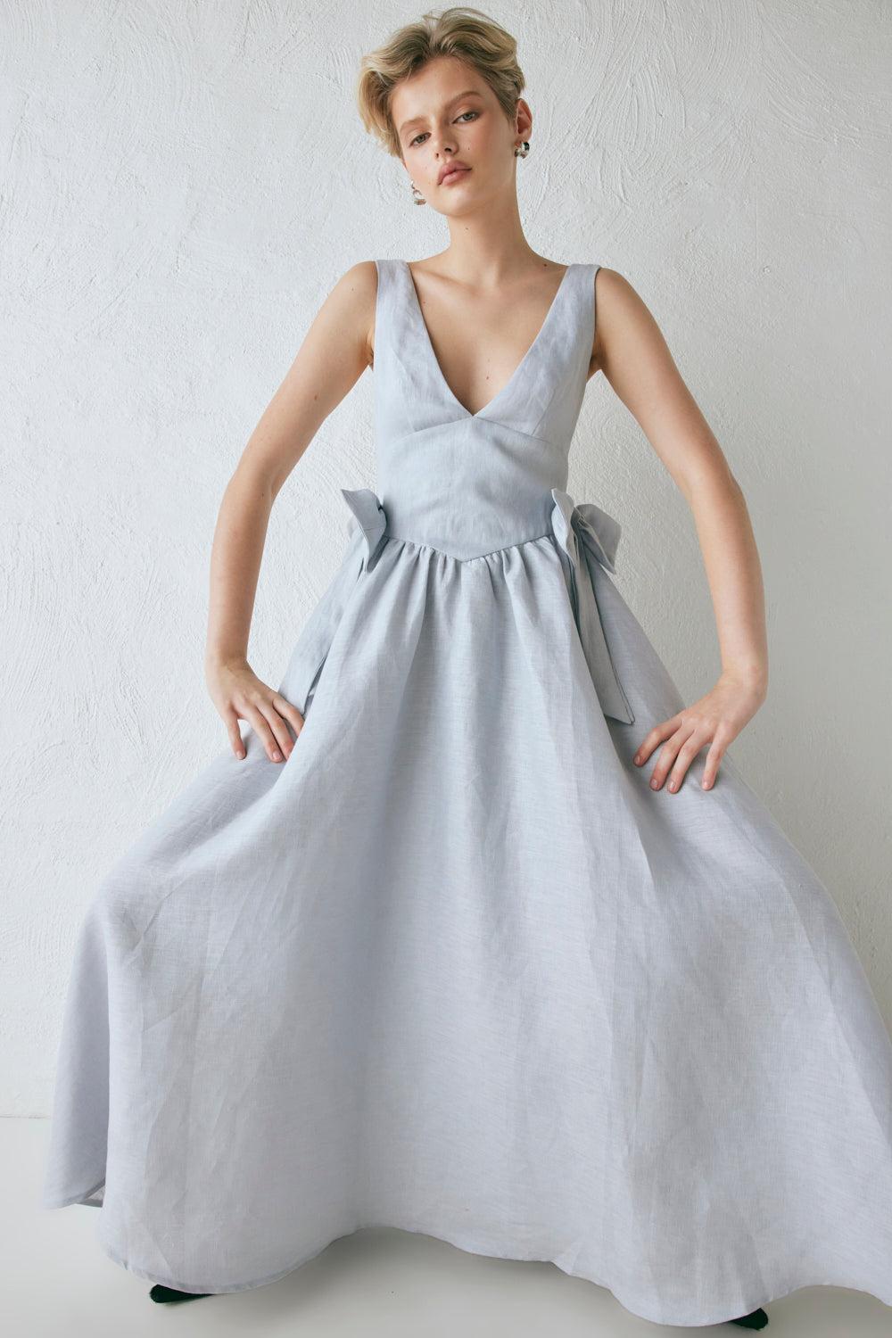 Daphne Linen Midi Dress Powder Product Image