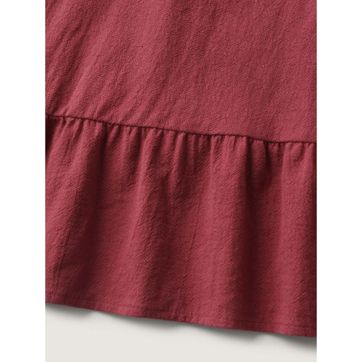 Plus Size Pure Cotton Floral Embroidered Midi Dress Burgundy Women Boho Embroidered Heart neckline Short sleeve Curvy BloomChic 28/5X Product Image