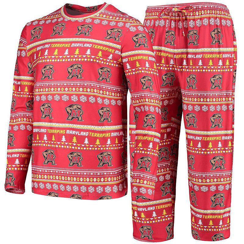 Men's Concepts Sport Red Maryland Terrapins Ugly Sweater Long Sleeve T-Shirt and Pants Sleep Set,  Product Image