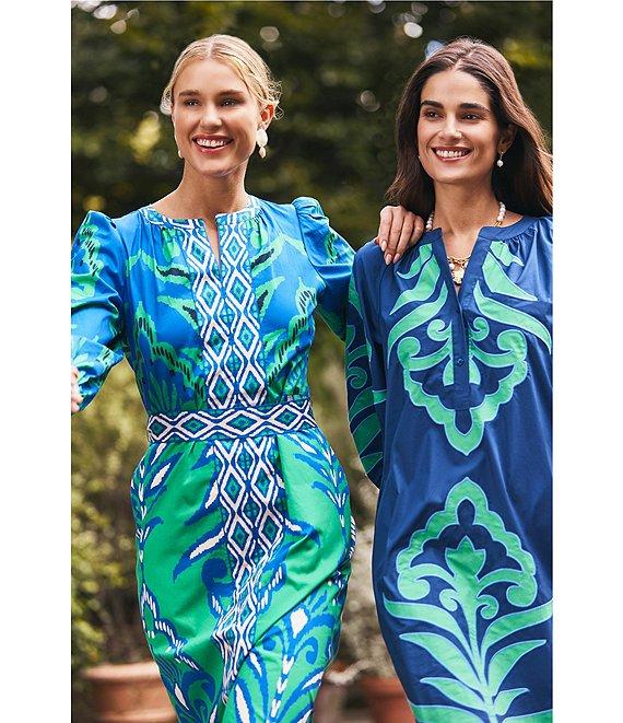 tyler boe Kelsey Printed Notch Neck Puff Shoulder Bracelet Sleeve Midi Dress Product Image