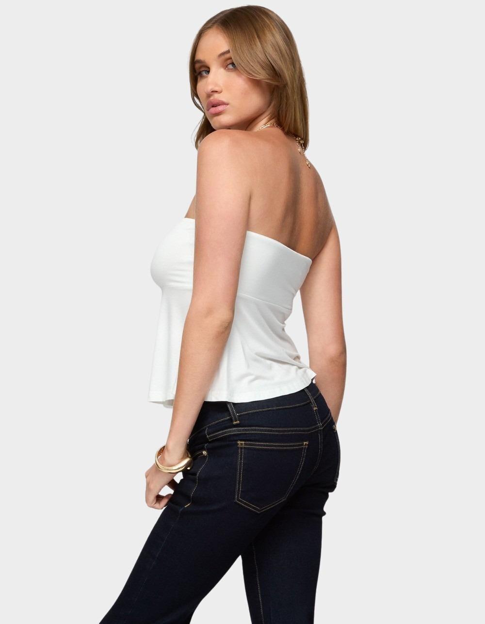 EDIKTED Beaux Strapless Babydoll Top - WHITE Product Image