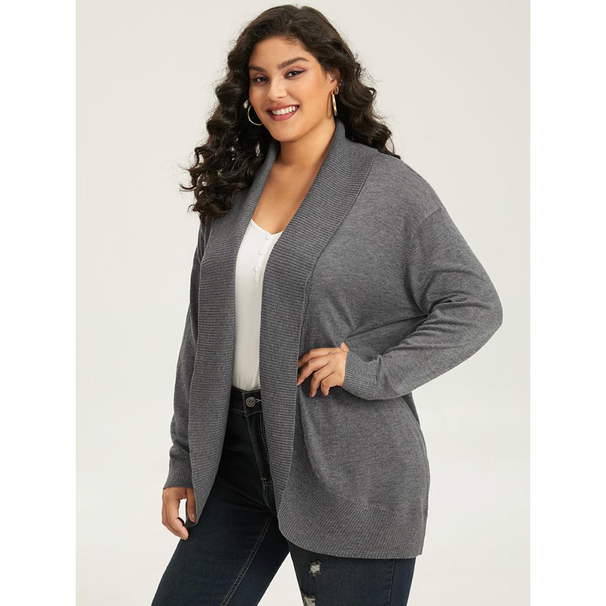 Plus Size Supersoft Essentials Plain Texture Arc Hem Cardigan Gray Women Casual Loose Long Sleeve Everyday Cardigans BloomChic 28/5X Product Image