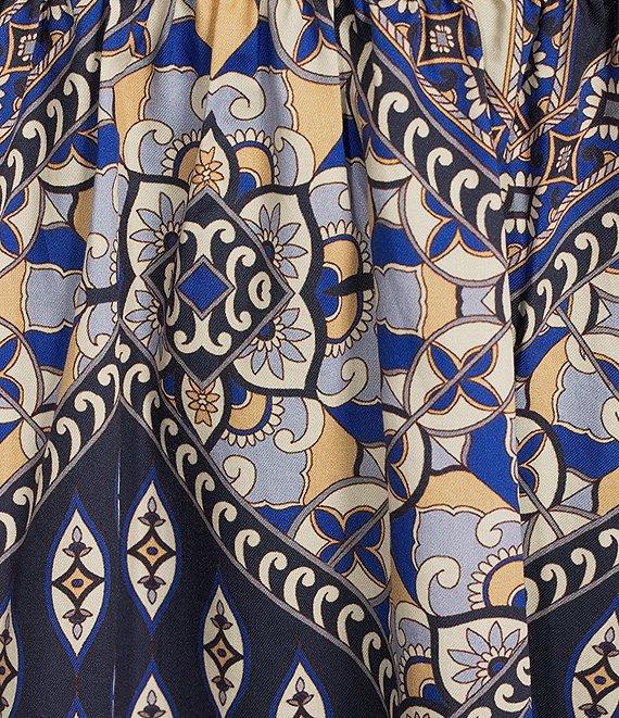 tyler boe Hailey Tapestry Foulard Print Scoop Neck Puff Cap Sleeve Empire Waist Midi A-Line Dress Product Image