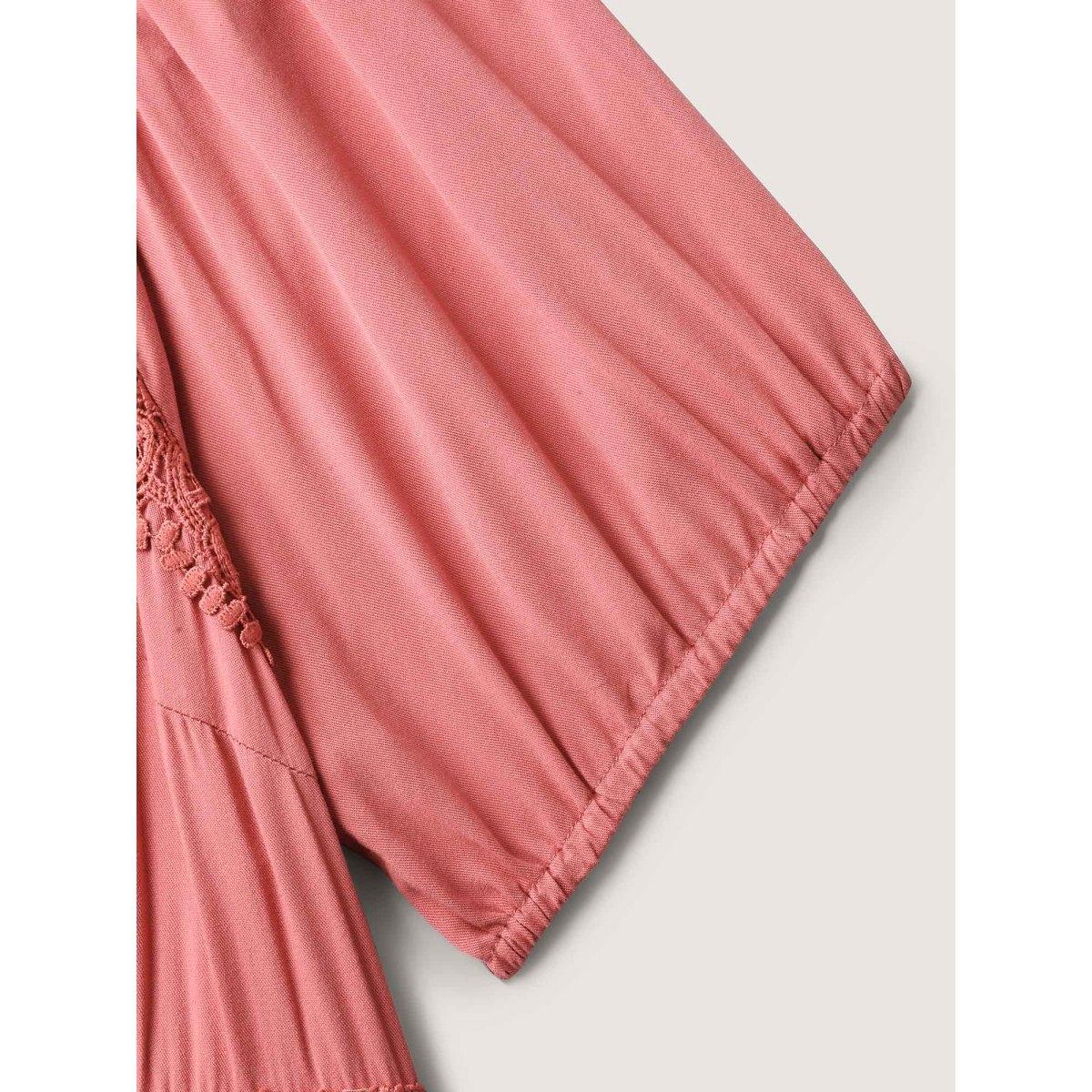 Plus Size Lace Trim Stretchy Waist Pockets Midi Dress Rouge Women Square Neck Short sleeve Curvy BloomChic 22-24/3X Product Image