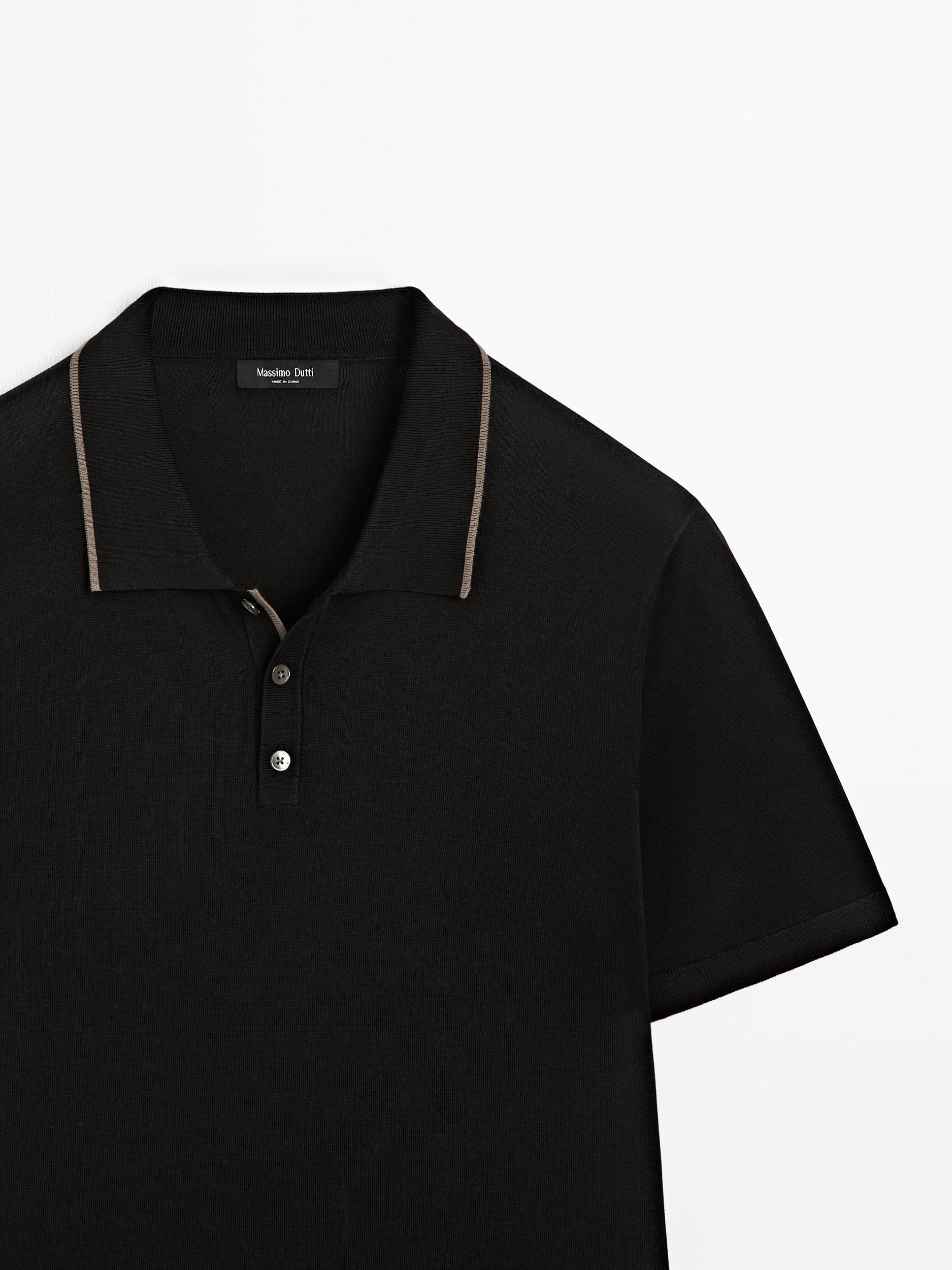 Knit polo shirt with coloured collar detail Product Image