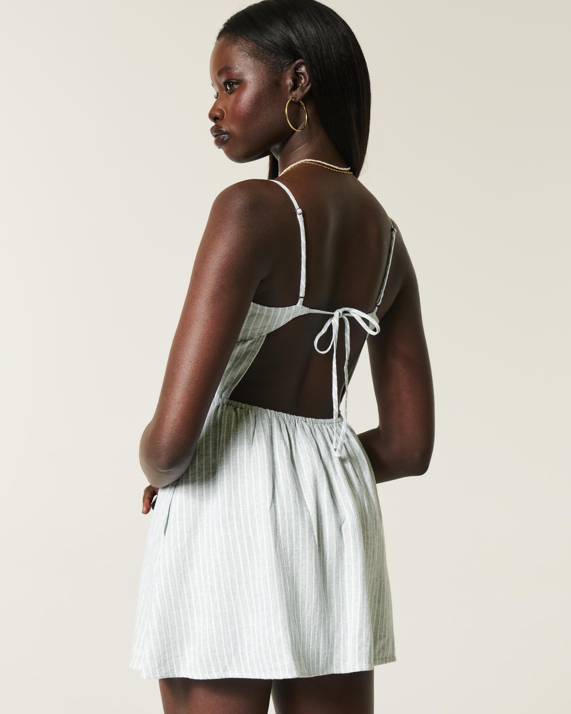 Open-Back Linen-Blend Mini Dress Product Image