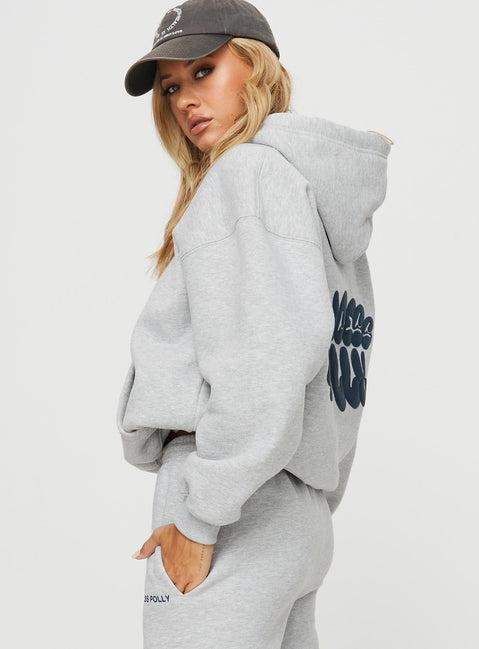 Princess Polly Hooded Sweatshirt Bubble Text Grey Marle / Slate Product Image