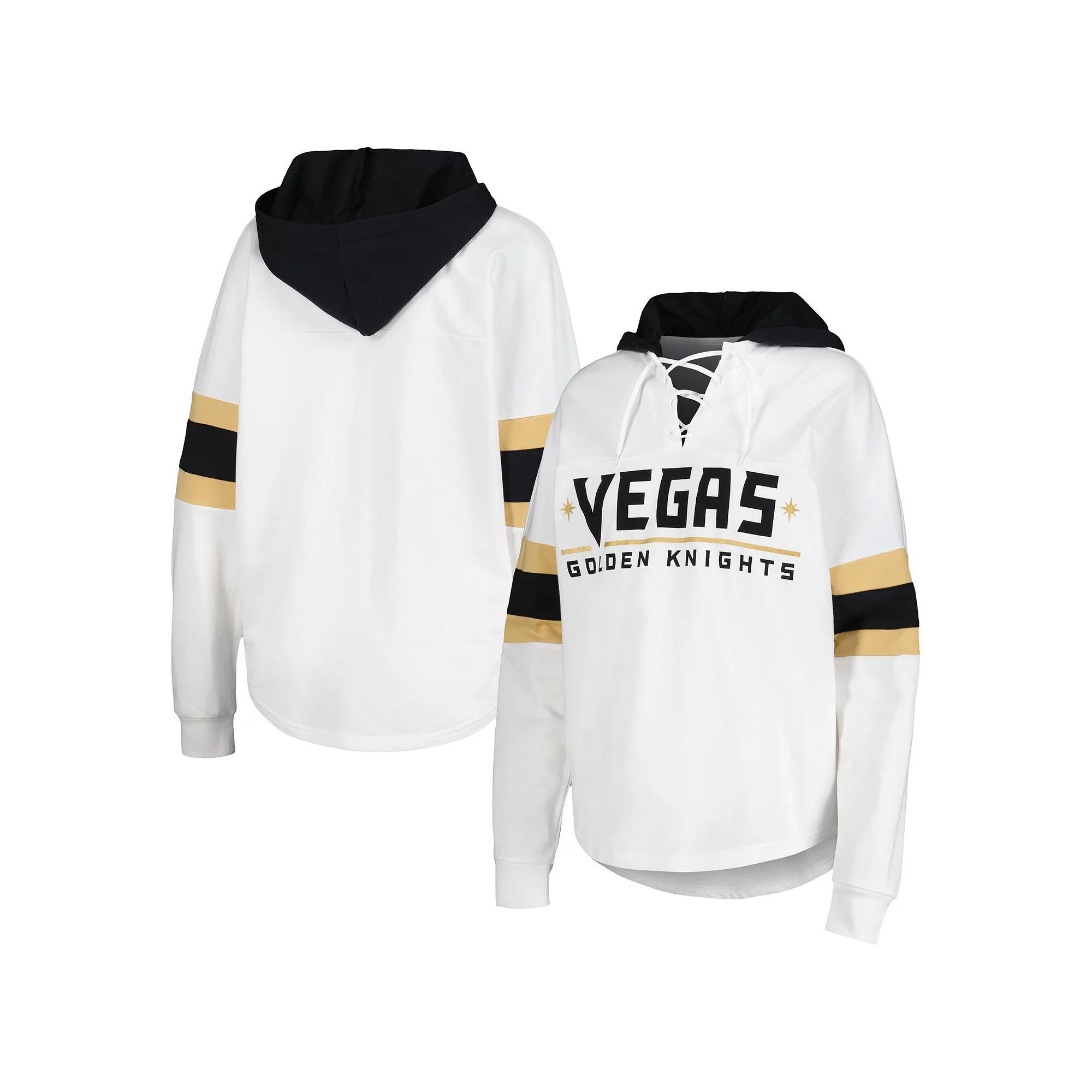 Women's G-III 4Her by Carl Banks White/Black Vegas Golden Knights Goal Zone Long Sleeve Lace-Up Hoodie T-Shirt,  Product Image
