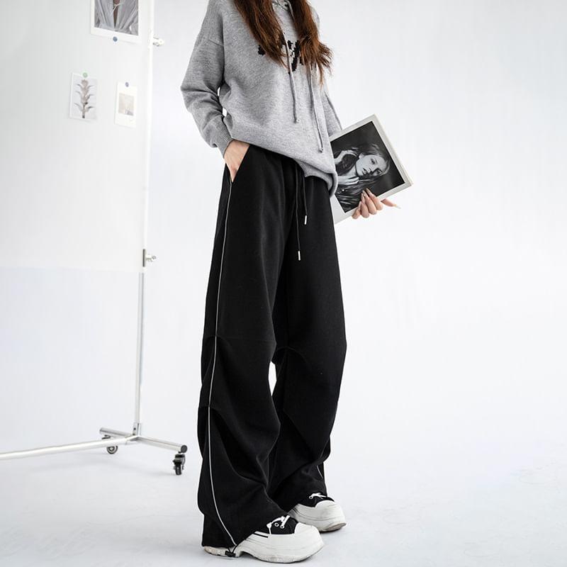High Rise Striped Drawstring Loose-Fit Wide-Leg Sweatpants Product Image